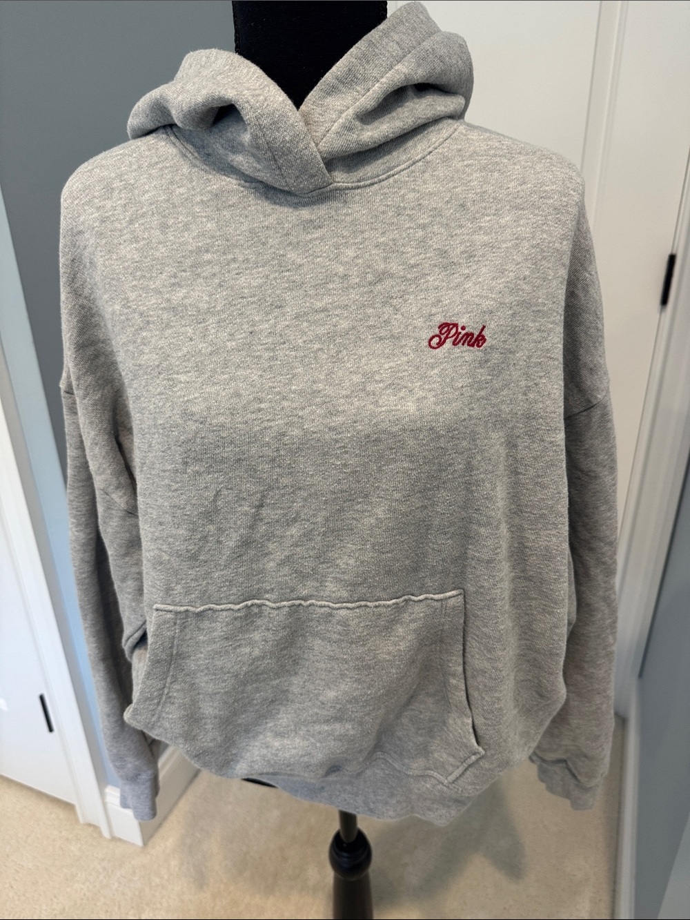 PINK Victoria's Secret Gray Hoodie with Pink Script Logo medium